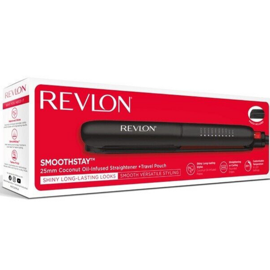 Revlon SmoothStay 25mm Coconut Oil Infused Straightener + Travel Pouch