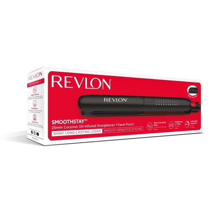 Revlon SmoothStay 25mm Coconut Oil Infused Straightener + Travel Pouch